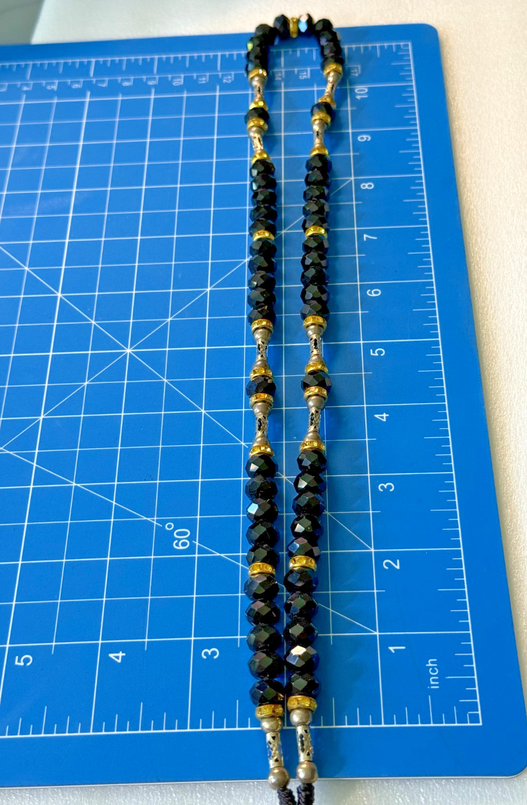 Vintage Rosary Style Necklace Black Faceted Glass Guadalupe Pendant Statement