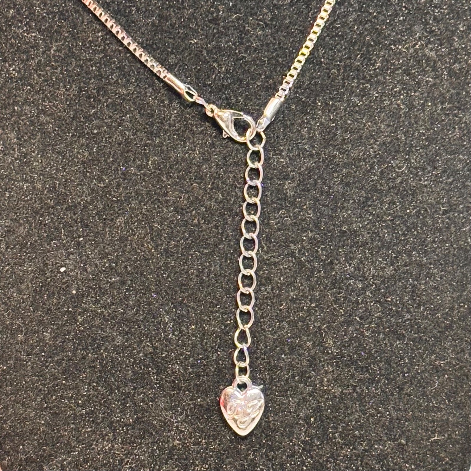 BETSEY JOHNSON necklace silvertone box chain long puff heart clasp charm vintage
