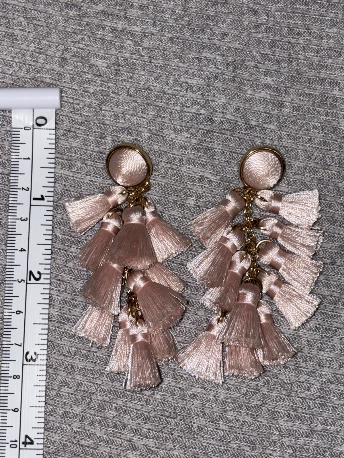 Vintage Sugarfix signed gold tone light pink tassel dangle earrings