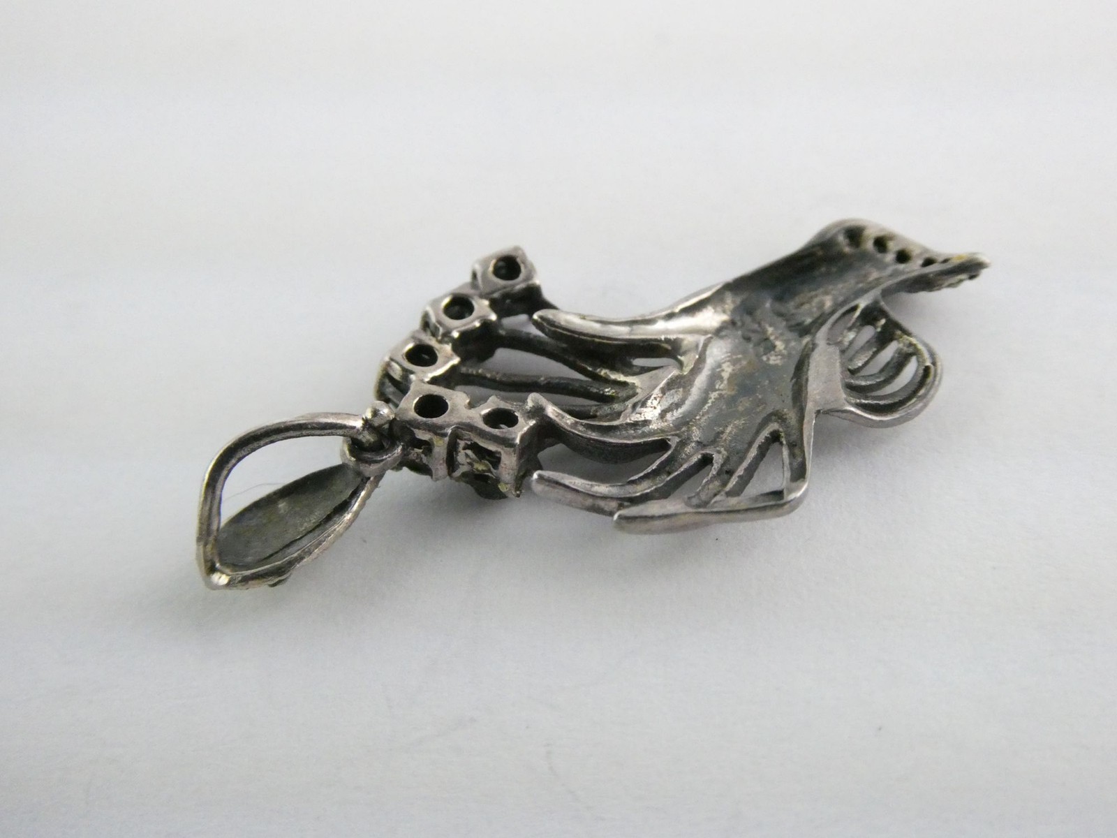 Marsala CW Sterling Silver Hand Holding Black Onyx Flowers Marcasite Pendant 2g