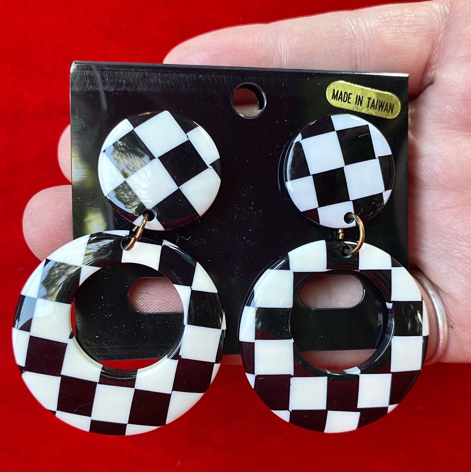 Vintage 80’s does 60’s Checkerboard Earrings pierced Hoop Ska MOD Punk Alt Goth