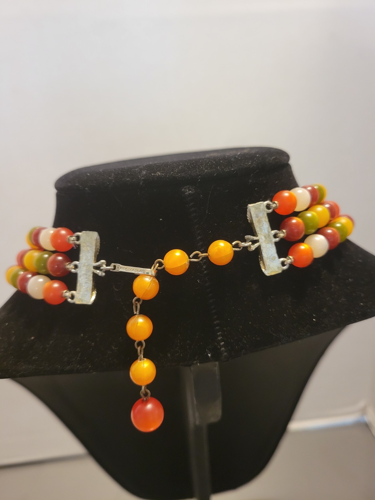 Gorgeous Coro 3 Strand Beaded Choker Necklace Runway Vintage Fall Colors