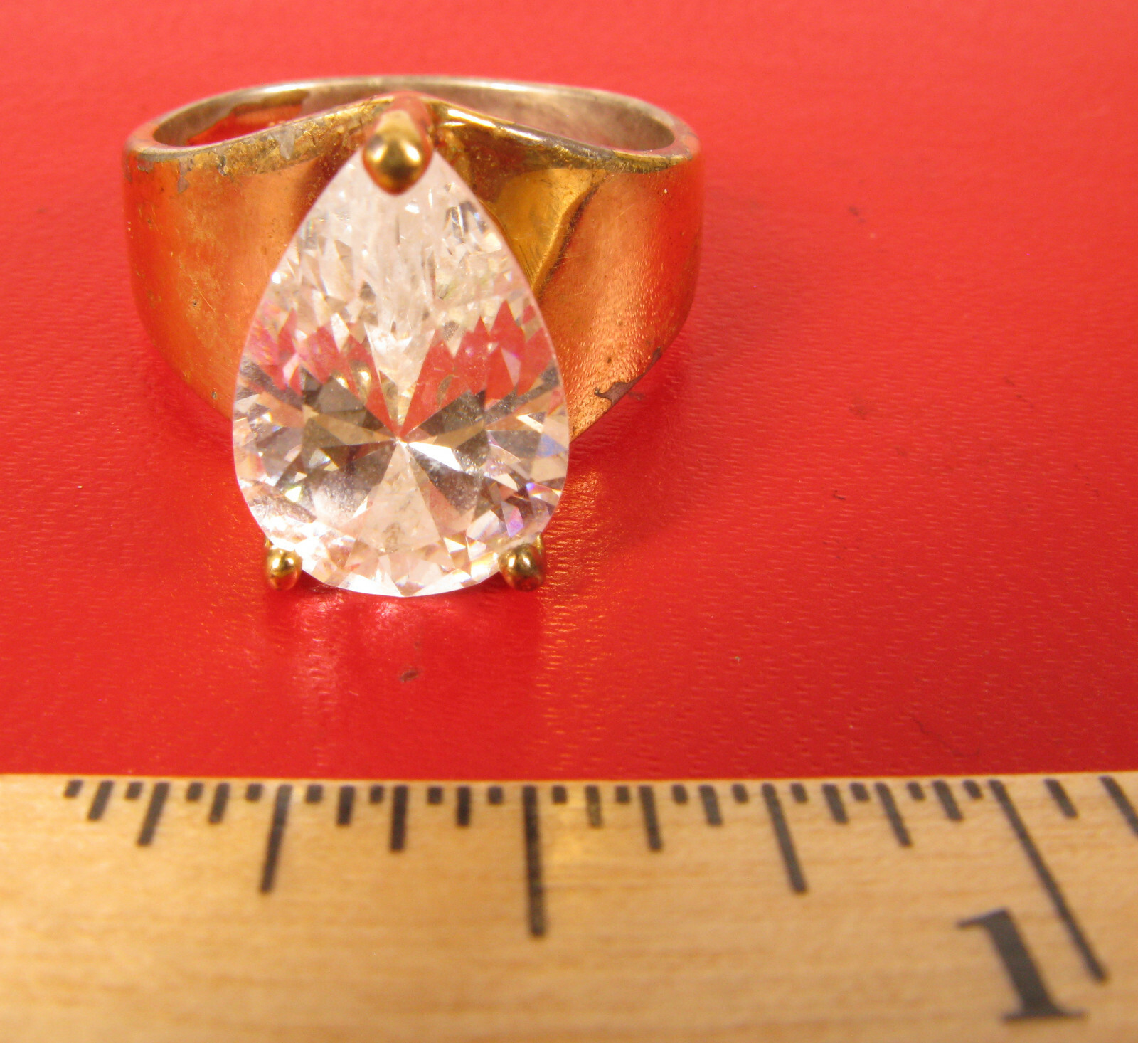 VINTAGE LINDENWOLD FINE JEWELERS STERLING SILVER GP TEARDROP CZ COCKTAIL RING !