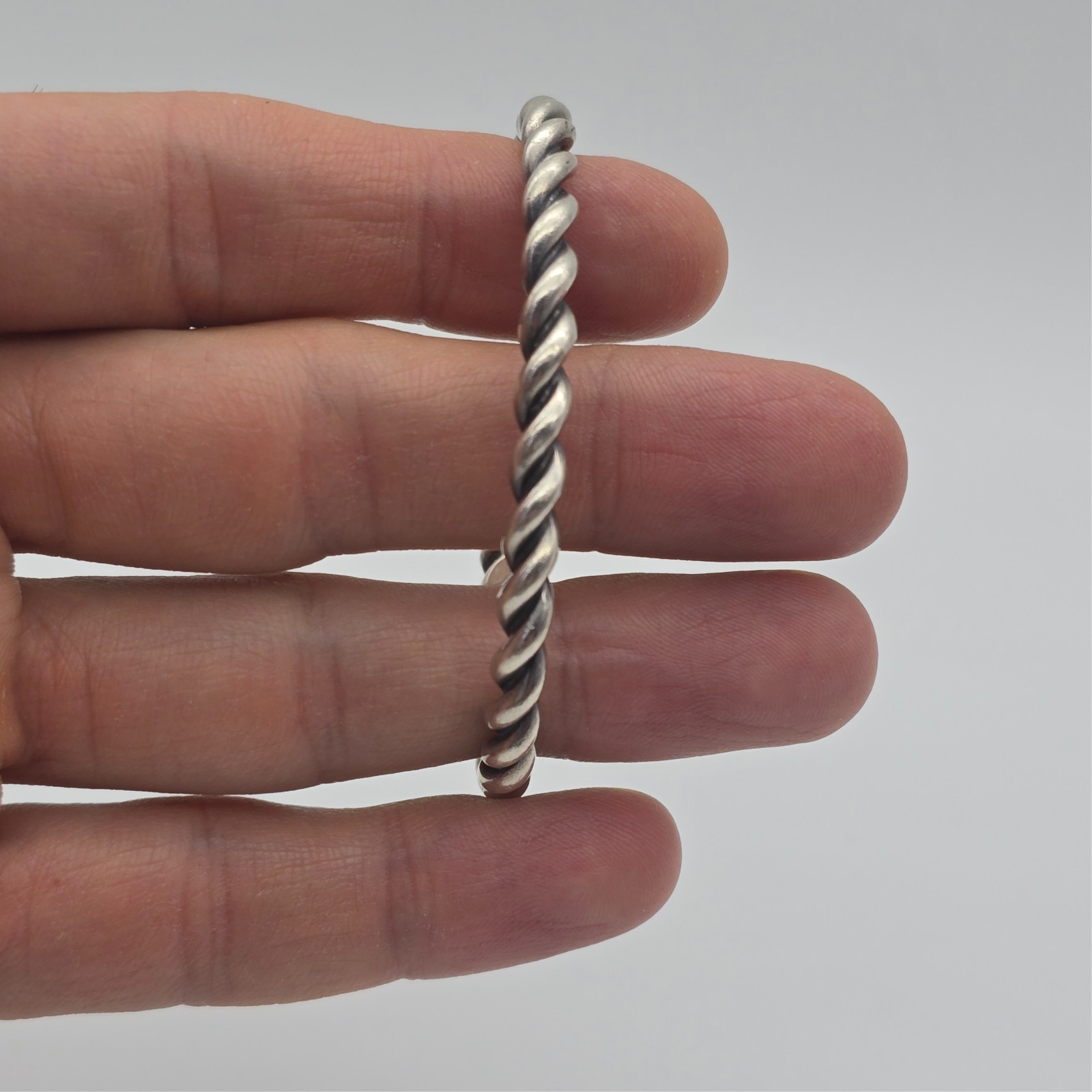VTG Southwest Twist Wire Cord – 5 mm Sterling Silver Cuff Bangle Bracelet: 6.45″