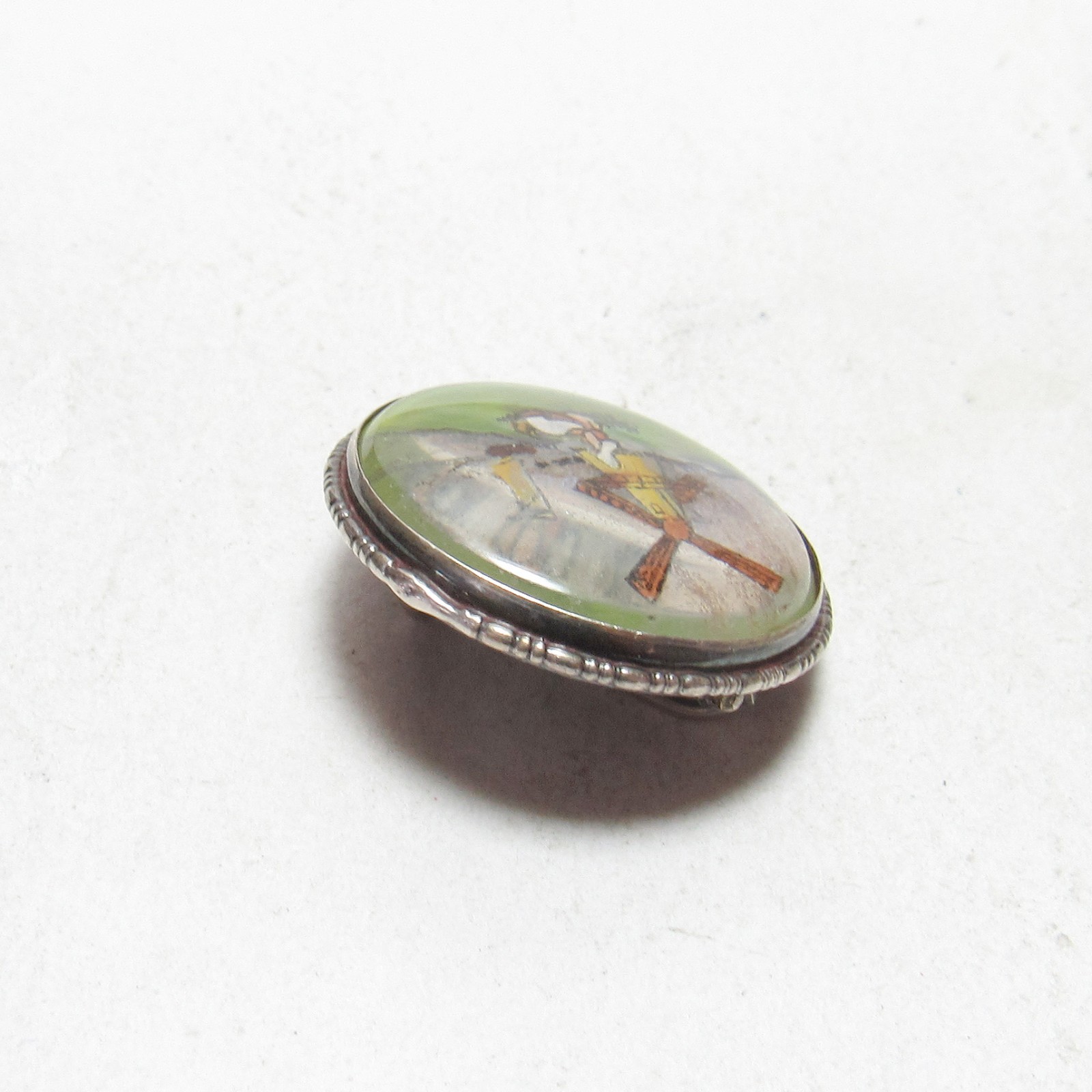 1890s Victorian Sterling Silver Enamel Butterfly Wing Windmill England Brooch