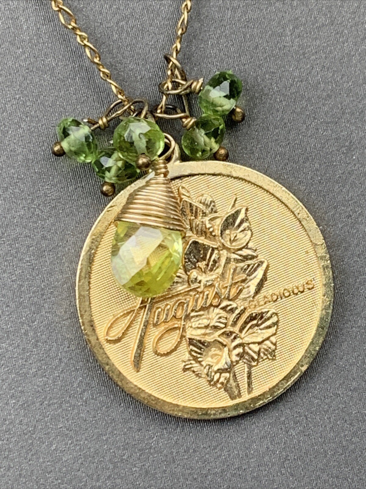 vintage GARA DANIELLE august birthstone 14k GF peridot GEMSTONE flower necklace