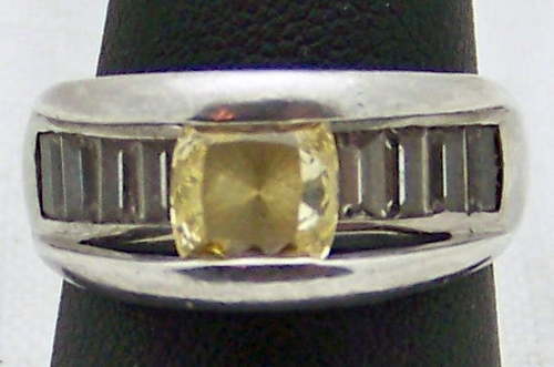UNIQUE ESTATE CITRINE & STEPPED CUBIC ZIRCONIA SETTING STERLING SILVER RING 7.75