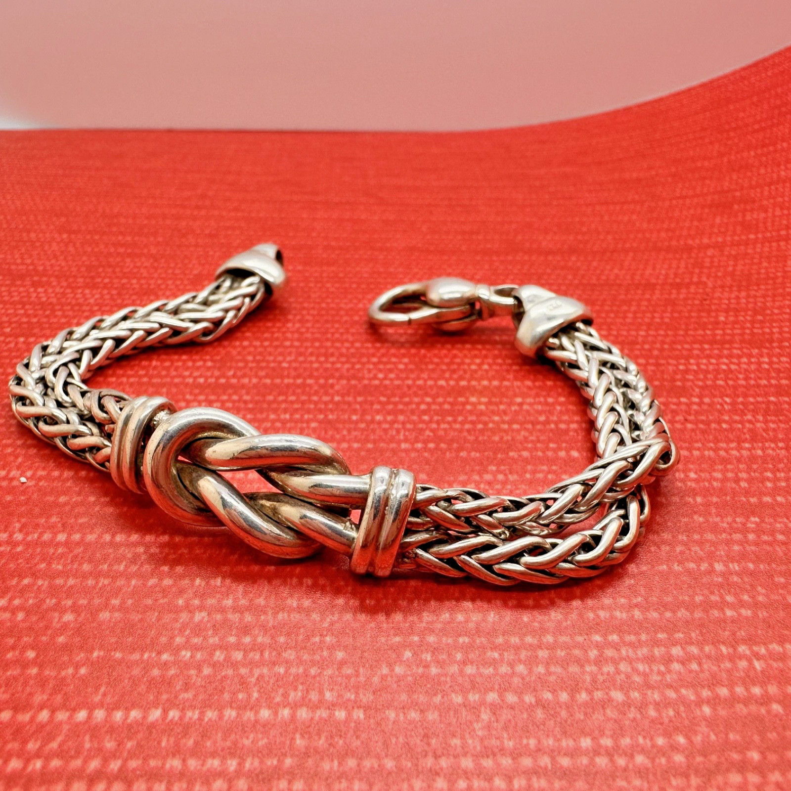 VINTAGE DESIGNER PR EX ITALY MODERNIST STERLING SILVER DOUBLE WHEAT BRACELET