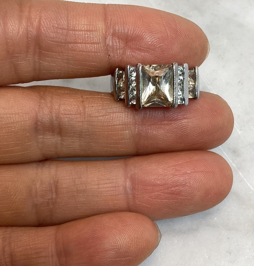 Vintage FAS 925 Sterling Silver Champagne Citrine CZ Cubic Zirconia Ring Size 7