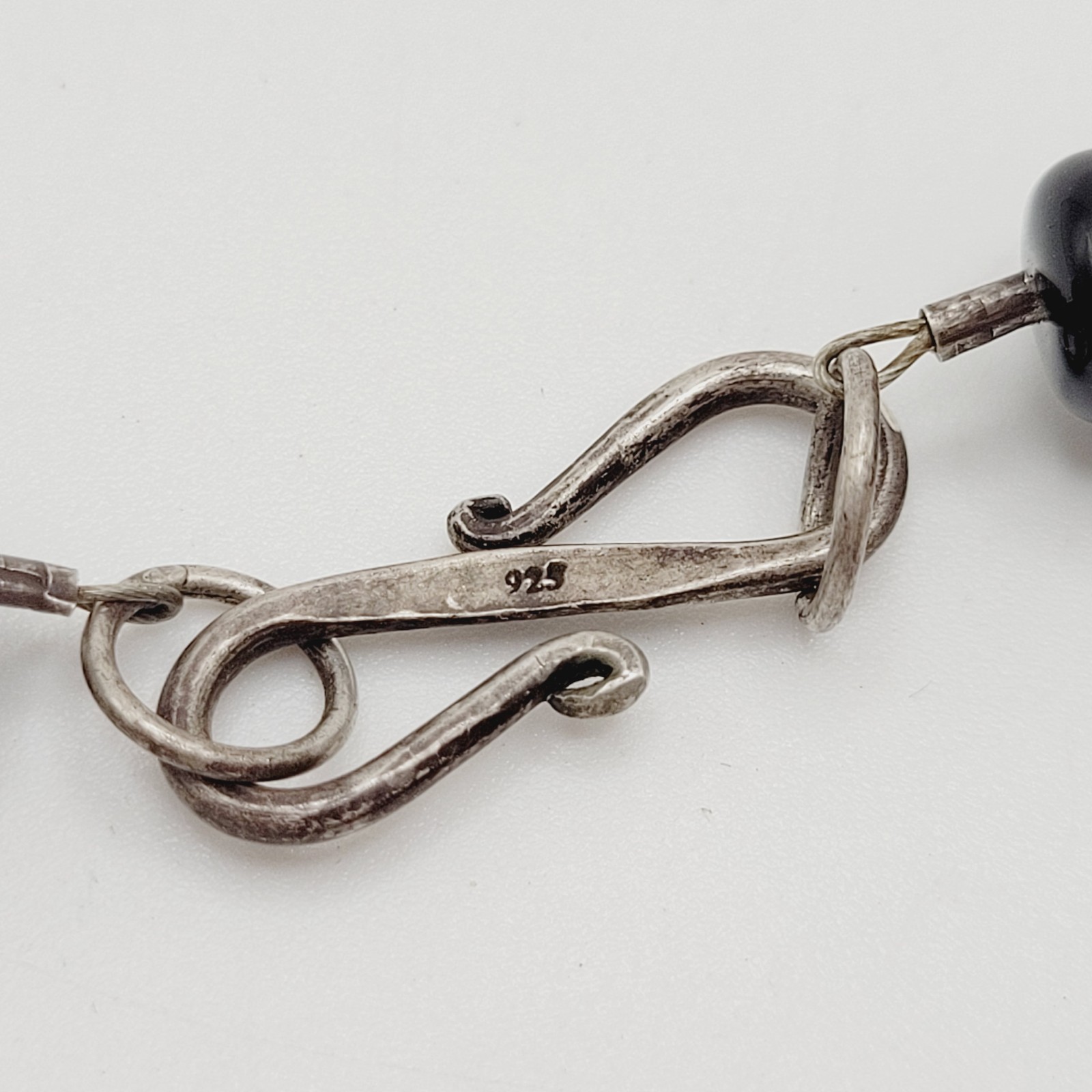 Dragon Vein Agate & Onyx Statement 925 Sterling S Hook Clasp Vtg Necklace 17 in