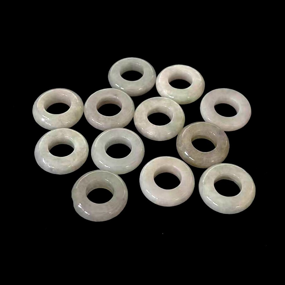 12 pcs Natural Green Jade Jadeite Ring Pendants, Diameter 15 mm. Free Necklace