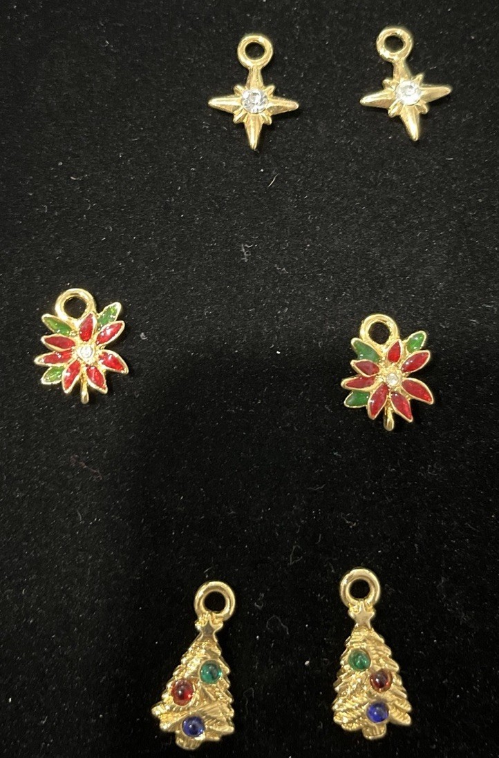 Vintage Christmas Pendant Charms Enamel & Rhinestone Ac Tree Cross Star Lot of 8