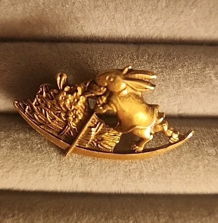 Vintage ALVA Museum Replica Bunny Rabbit, Flowers on Boat Pin Small Brooch