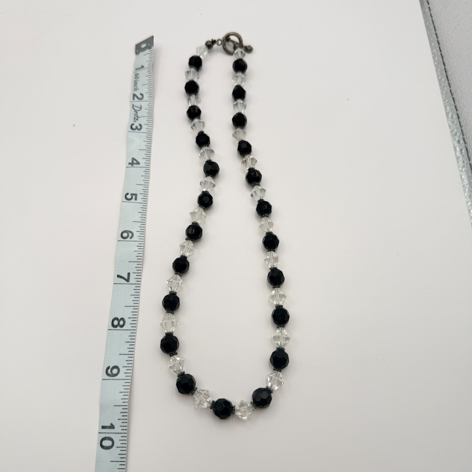Vintage Black Clear Crystal Bead Necklace Bracelet Dangle Earrings Matching Set