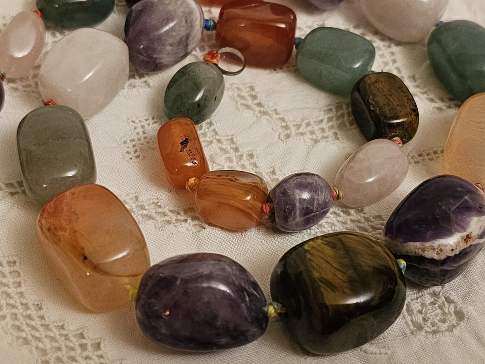 Vintage Natural Carnelian Agate Jade Aventurine Tiger’s Eye Bead Necklace
