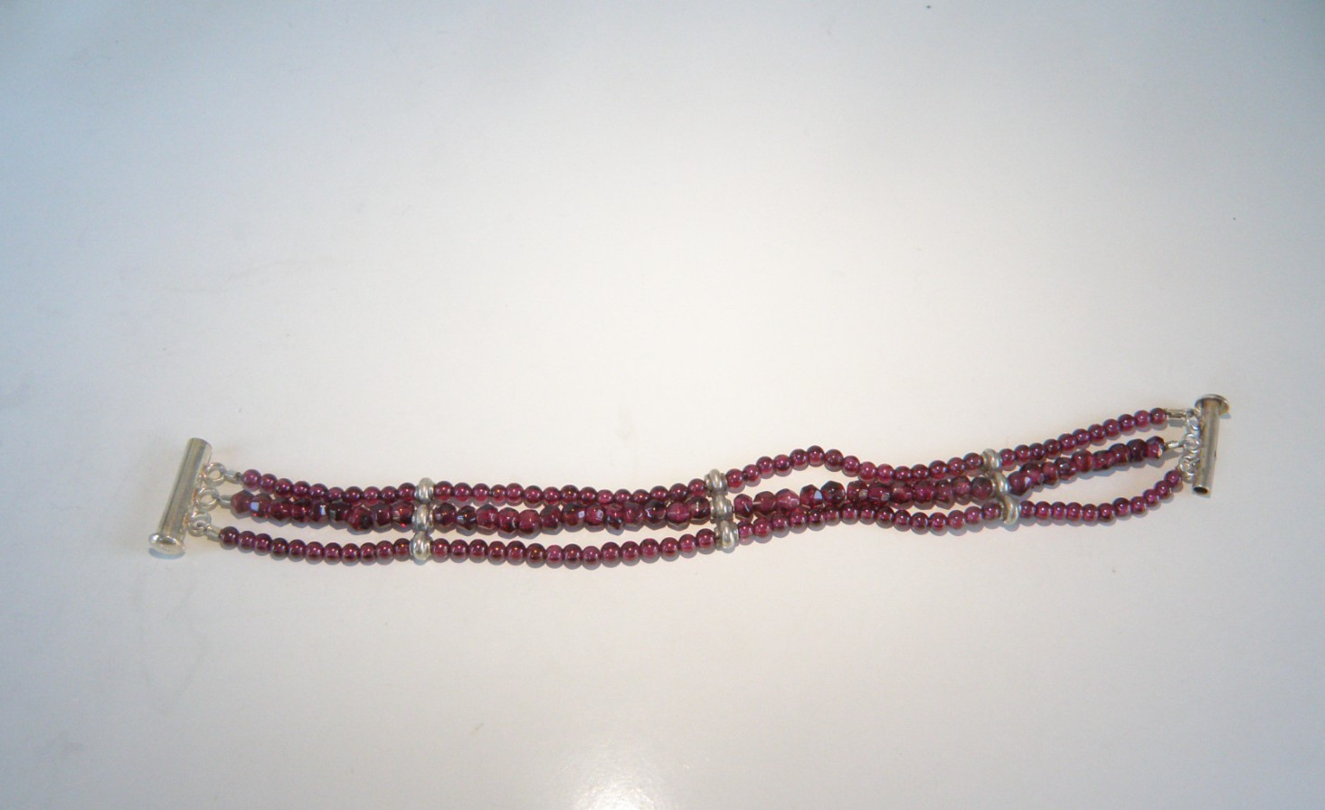 Vintage Sterling Silver 925 Bohomian Pink Red Garnet Station Bracelet 7.5″