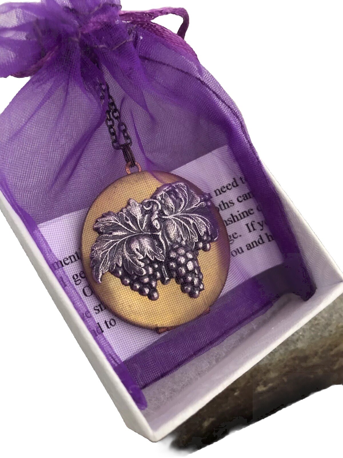 Vintage Necklace Grapes Locket, Art Nouveau Grape Pendant, gr8 Wine Lovers Gift