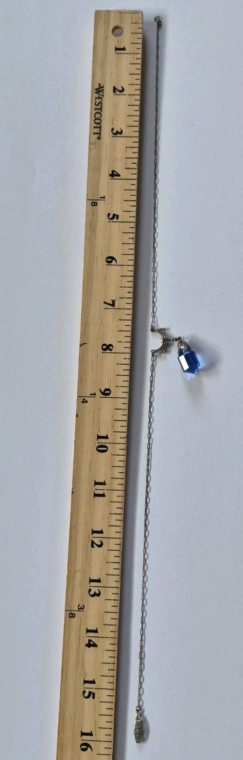 Necklace Art Deco Blue Crystal Sphere Faceted Shape Silver Tone Chain 15.75″