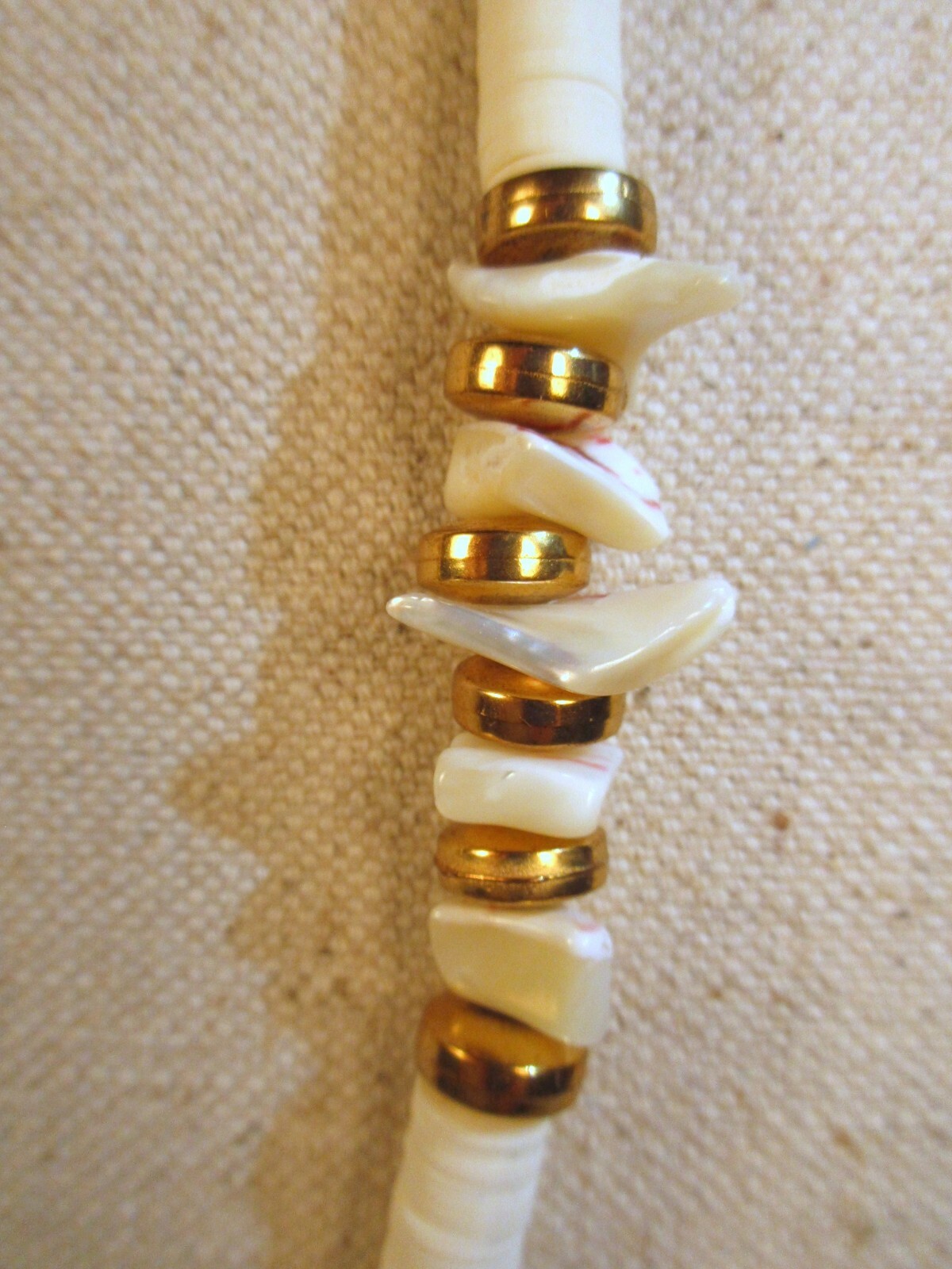Vintage Kenneth Lane Signed Puca Shell Necklace Accented with Golden Beads
