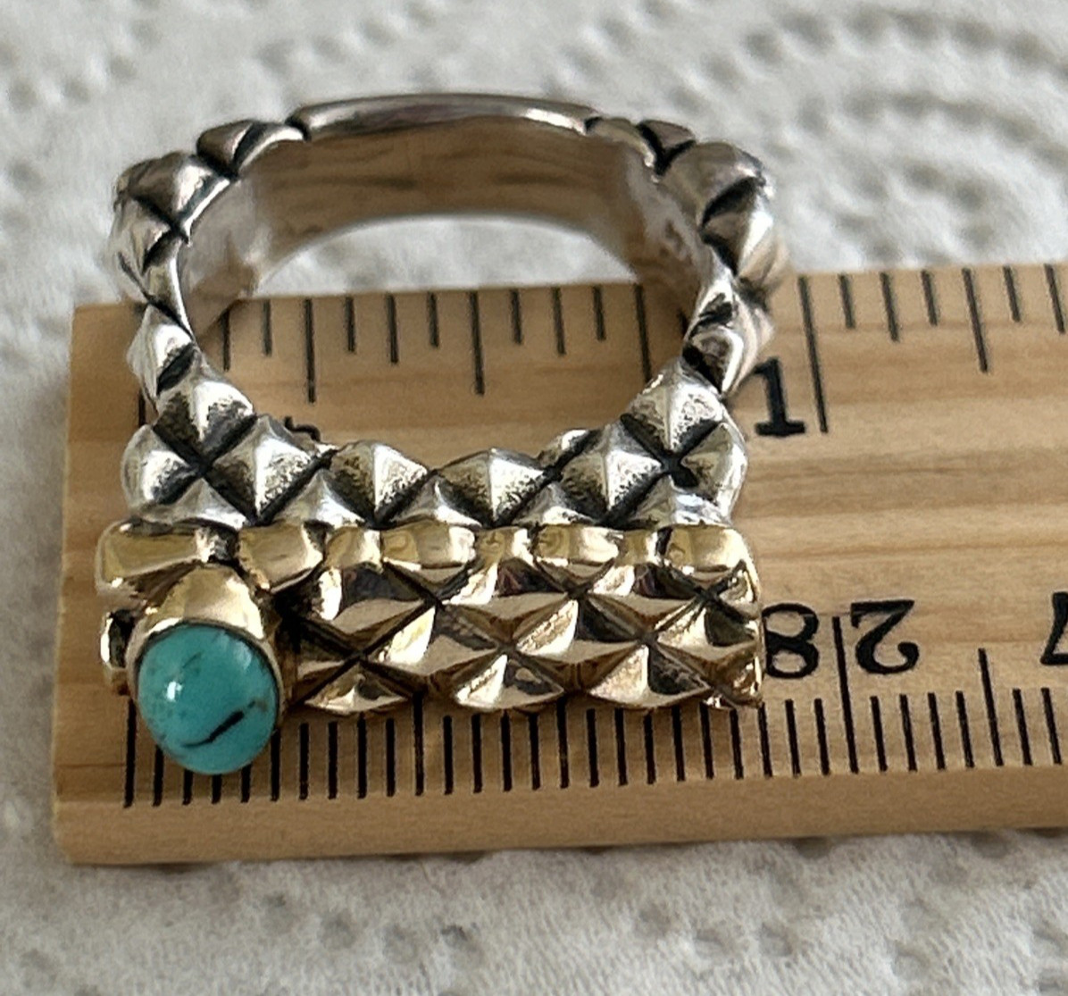 Vtg Dian Malouf Ring:Hallmarked DLM 14K Gold 925 Sterling Turquois Ring:Sz 10