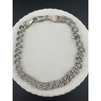 Vintage Italian Sterling Silver Double Rolo Link Bracelet 925 7.75″