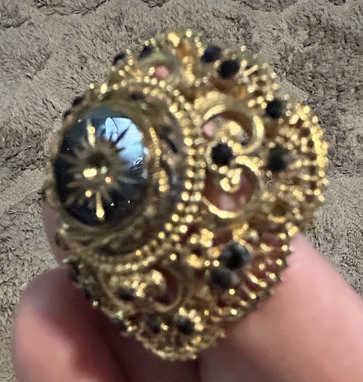 Three Antique Brooches Gold Tone with Rhinestones And Black Onyx Read Notes