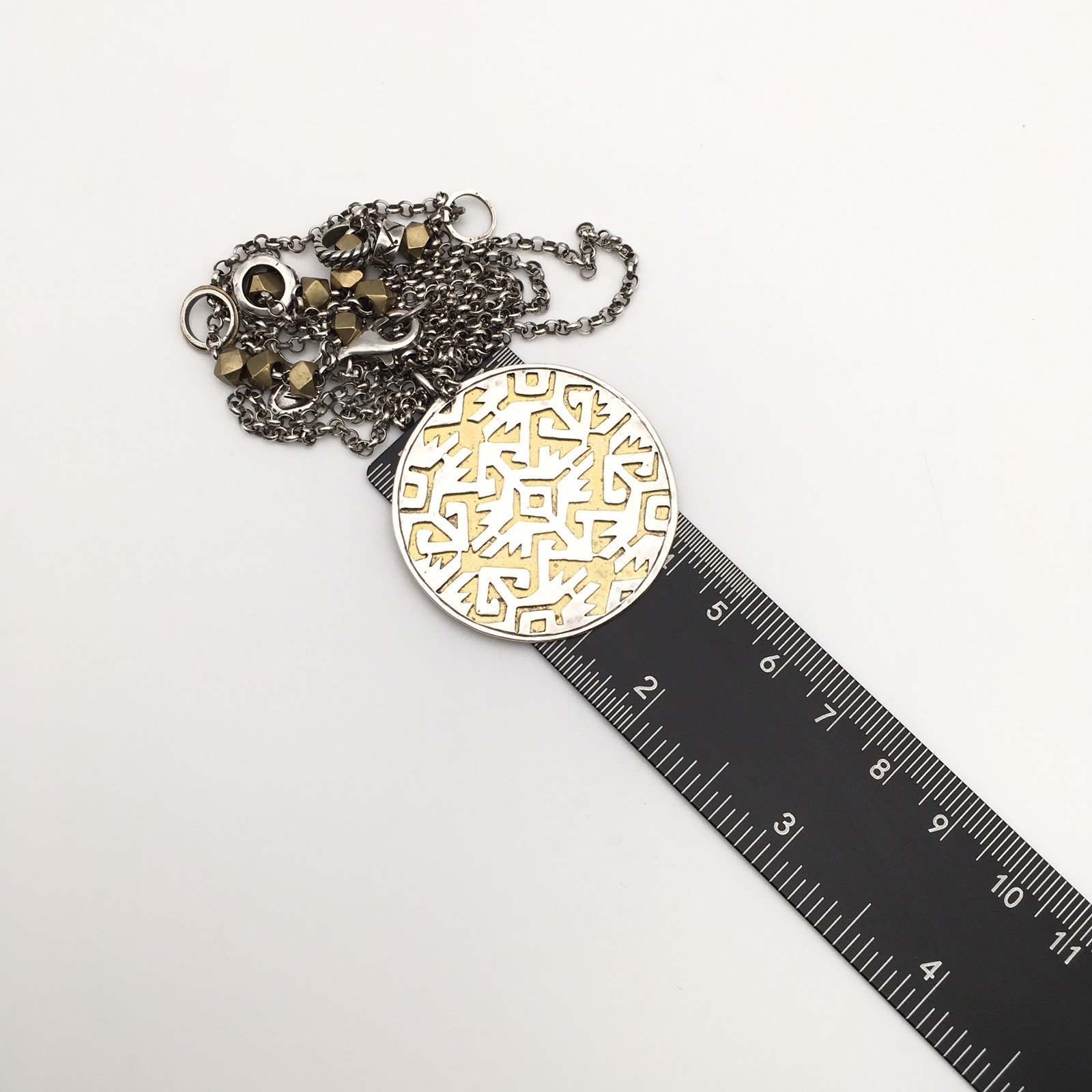 Vtg Sterling Silver & Brass SILPADA “Sundial” Pendant Necklace 34” 925 27g #21