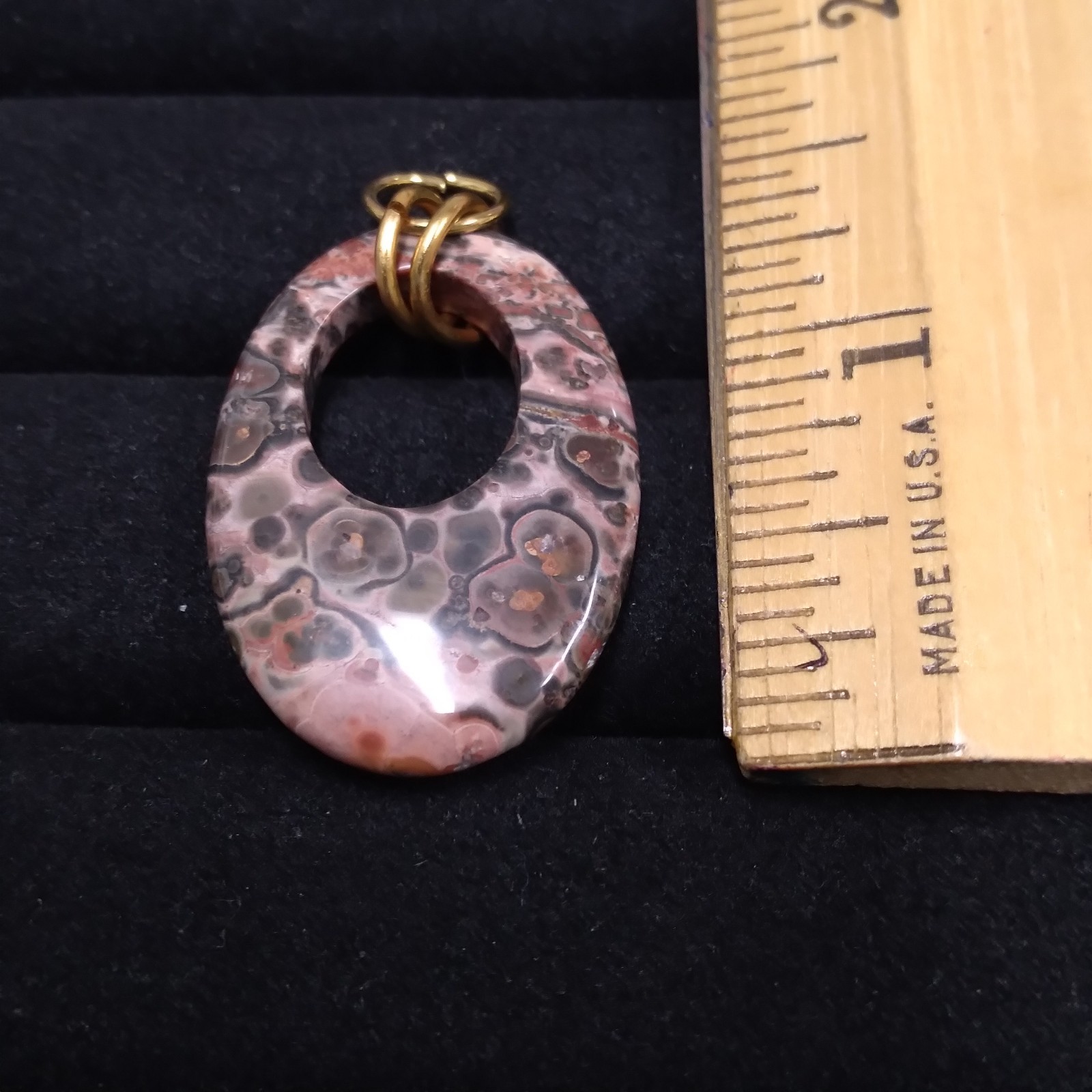 Pink Muted Color Stone Open Oval Pendant Gold Tone