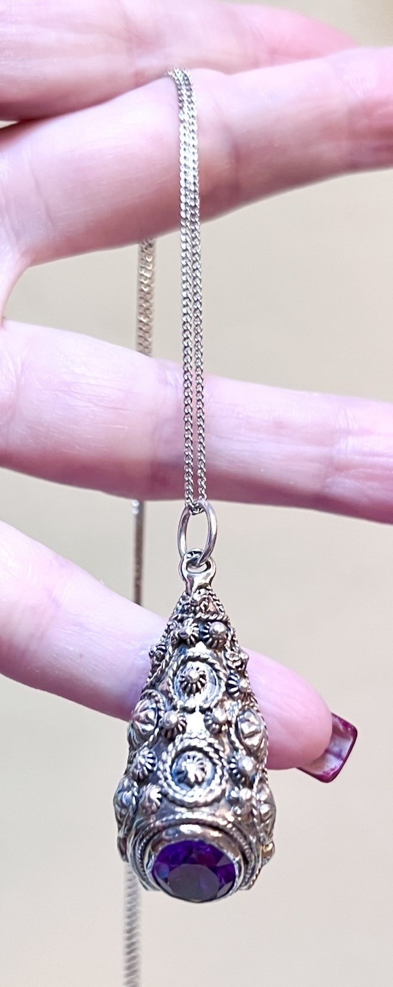 LOVELY Antique/Vintage Ornate Sterling Silver Cannetille Amethyst Necklace
