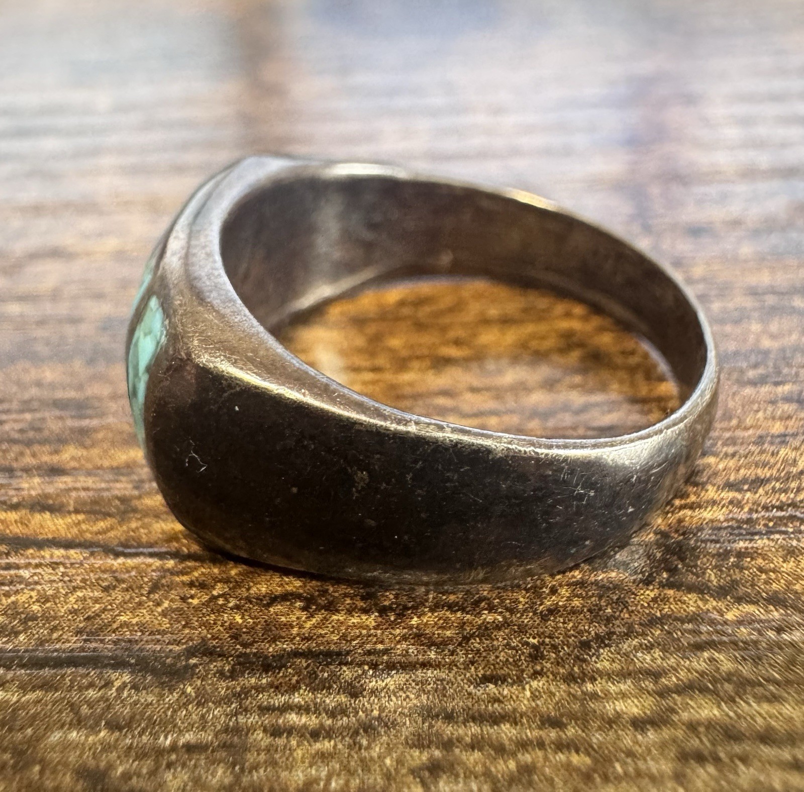 Vintage Southwestern Sterling Silver, Chip Inlay Turquoise Ring – Size 10.25