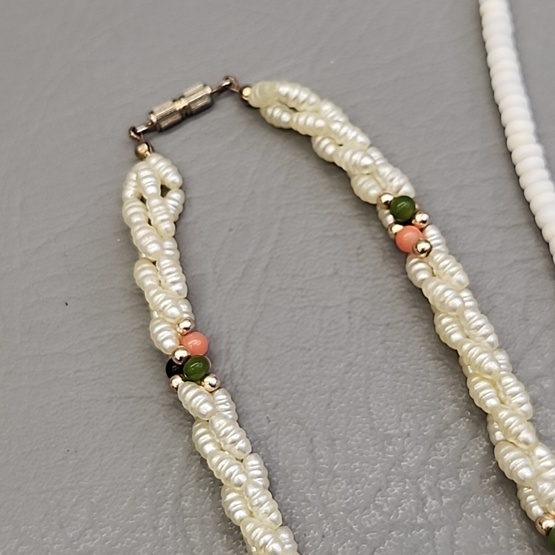 Vintage Beaded Necklace Lot of 2 MOP Faux Pearl Twist 17-18″