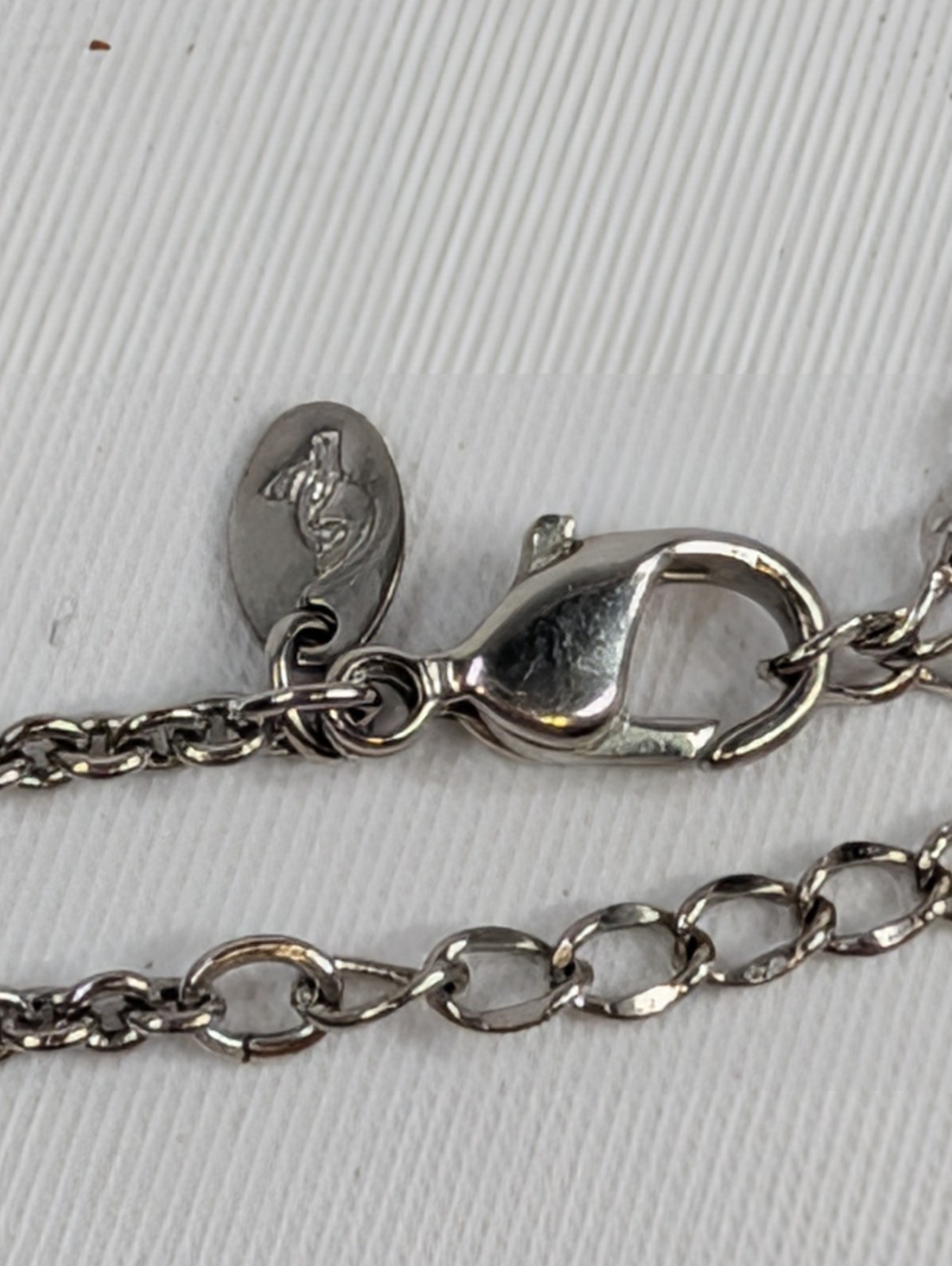 Baby Phat Signed Rhinestone Geometric Station Necklace Cat Logo Charm Silver 18″