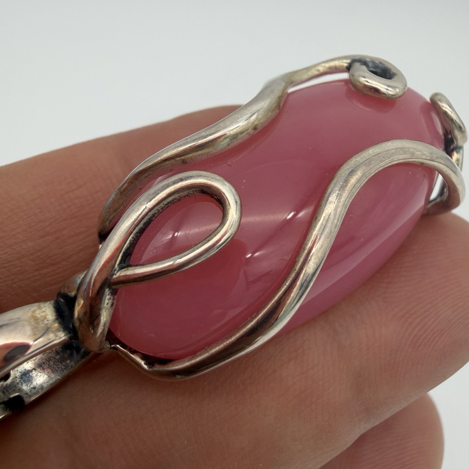 Carolyn Pollack Sterling Silver Pink Chalcedony Enhancer Pendant Modernist QVC