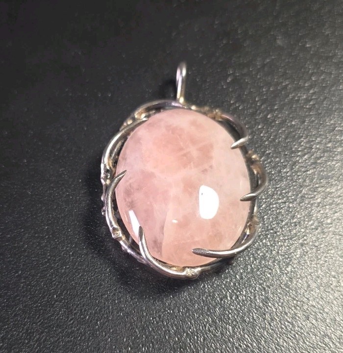 Vintage Mid-Century Brutalist Sterling Silver Rose Quartz Pendant