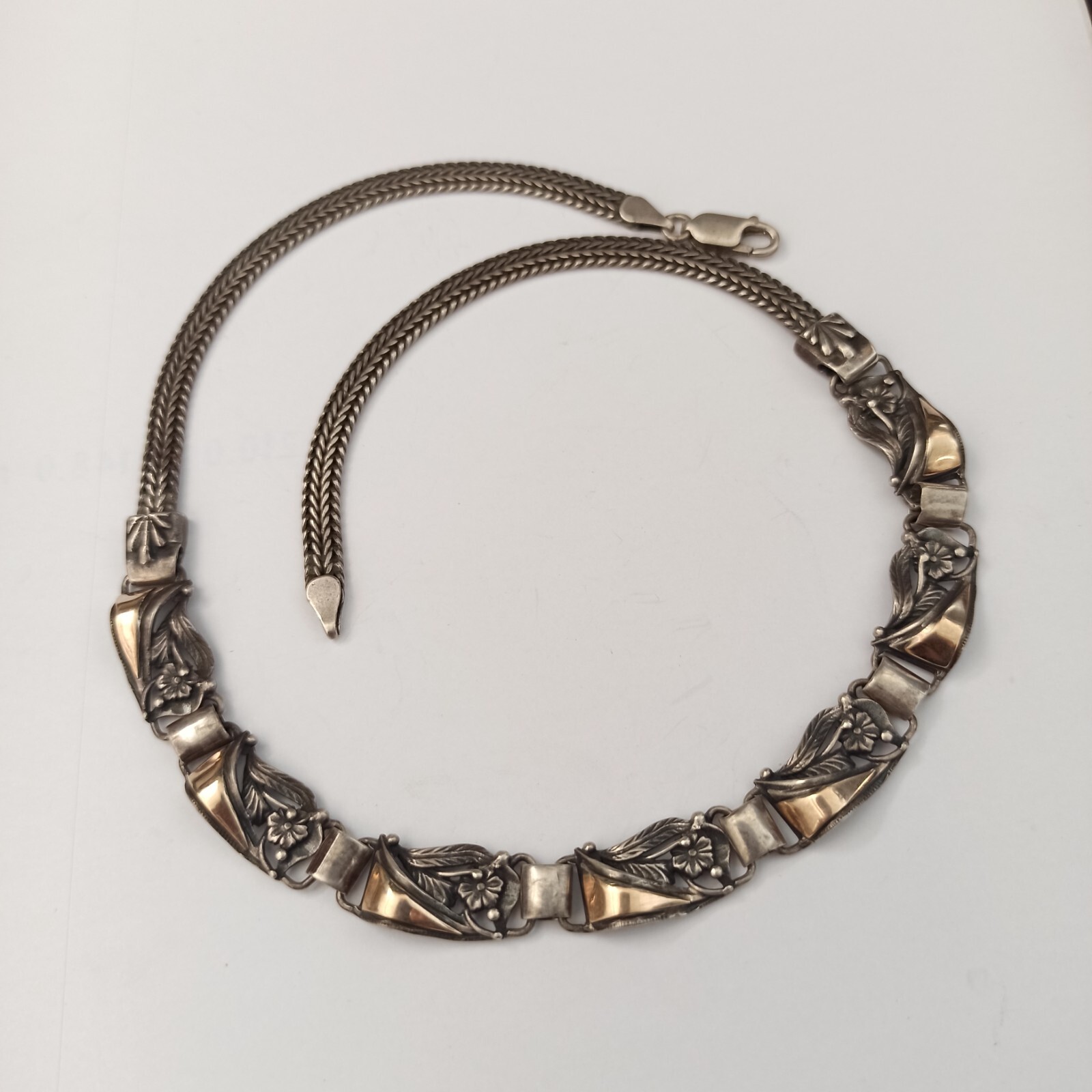 Vintage Silver Gold Necklace Bicolor Articulated Art Deco Revival Links 90s 925
