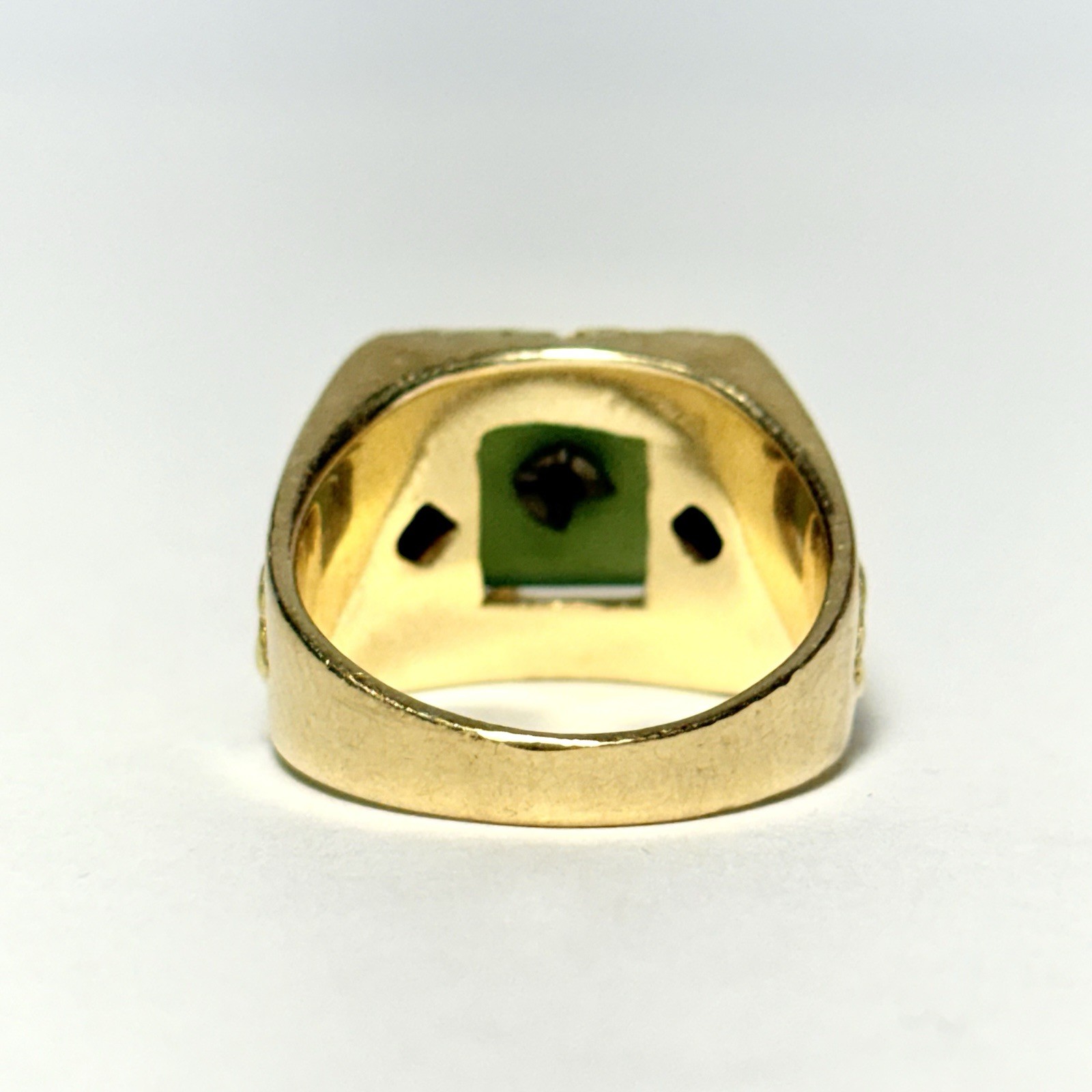 Vintage 10K Yellow Gold Jade 18.5K Nugget .06ctw Diamond Size 9 Men’s Ring 13.1g
