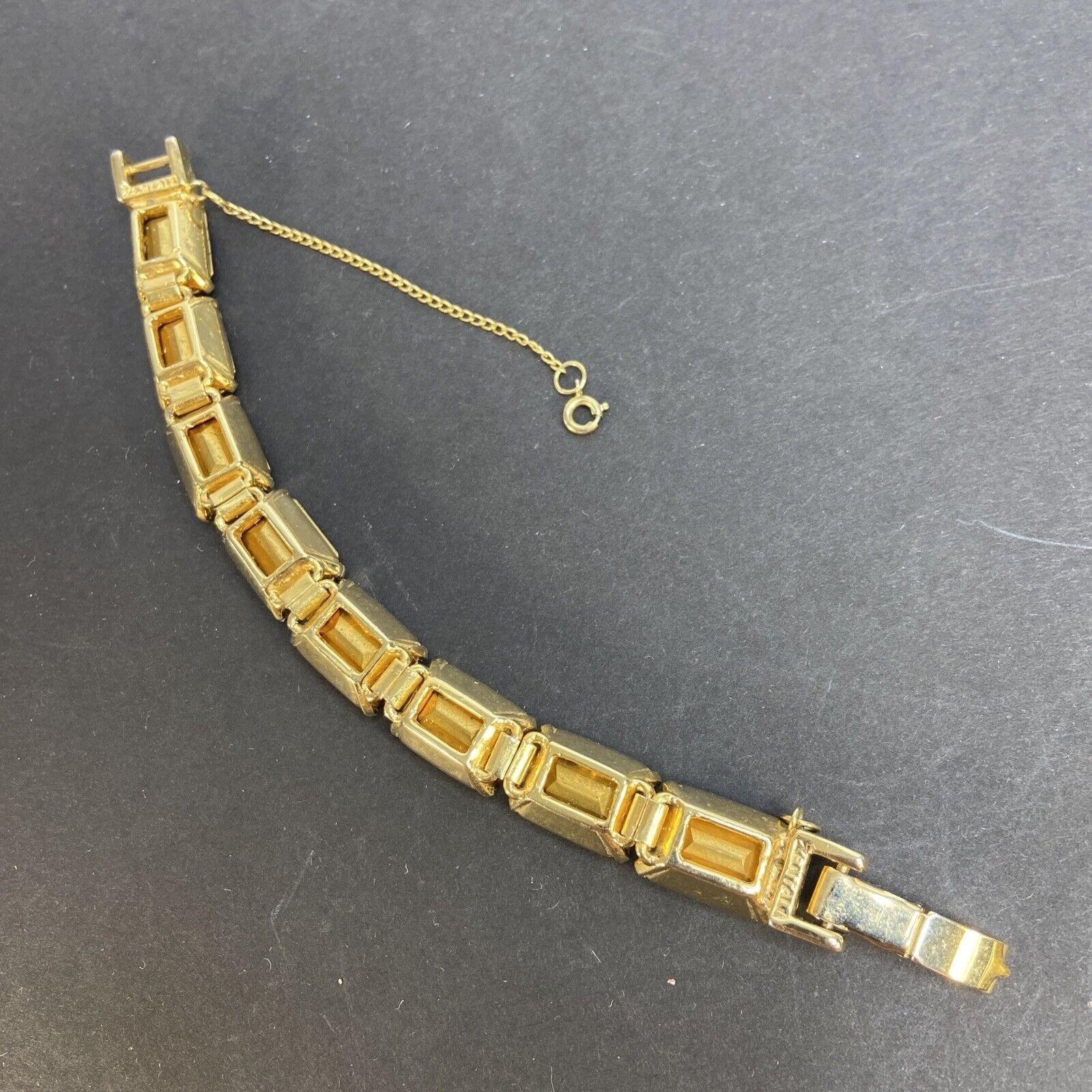 Robert Zentall Bracelet Large Blue Stone GoldTone Fold Over Clasp Safety 1950s