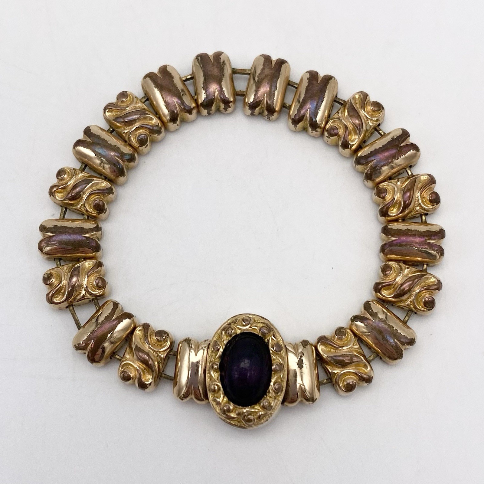 Antique Victorian Sweetheart Expansion Bracelet GF Purple Cab Childs Size Read