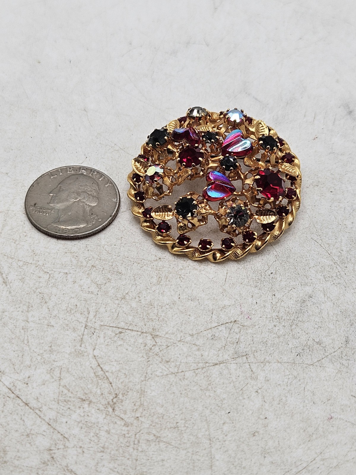 Vintage Austrian Crystal And Rhinestone Goldtone Brooch.