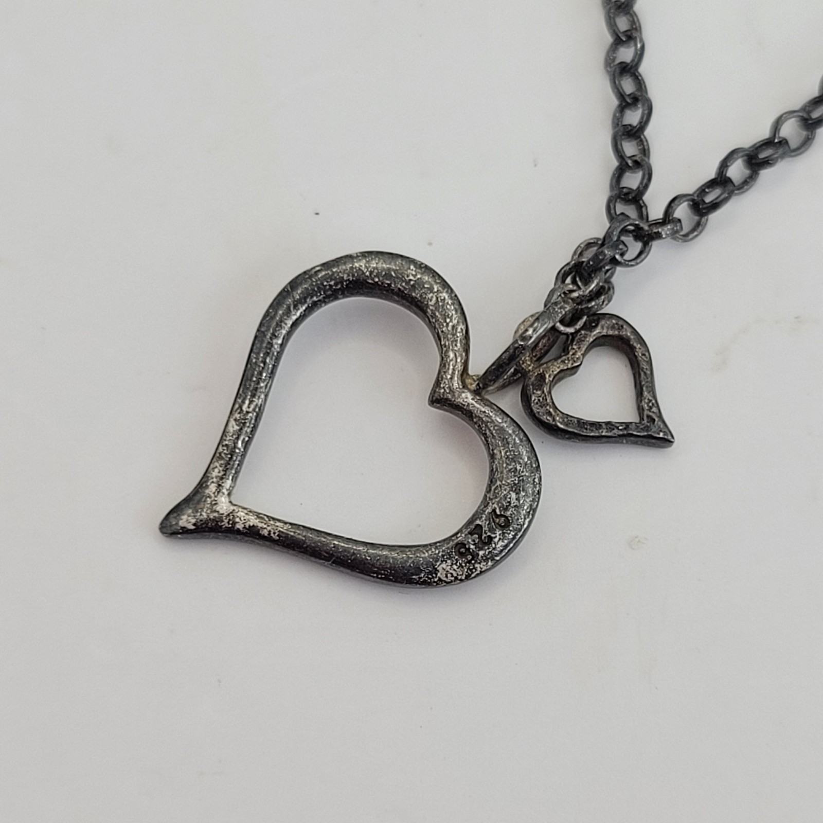 Vintage Baroni Designs Sterling Silver Open Heart Pendant Charm Station Necklace