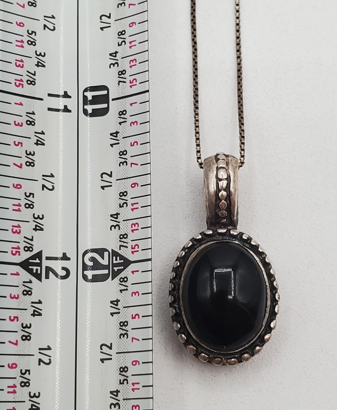 MEX 925 ATI Black Onyx Necklace 23in Sterling Silver 9gtw Box Chain VTG Estate