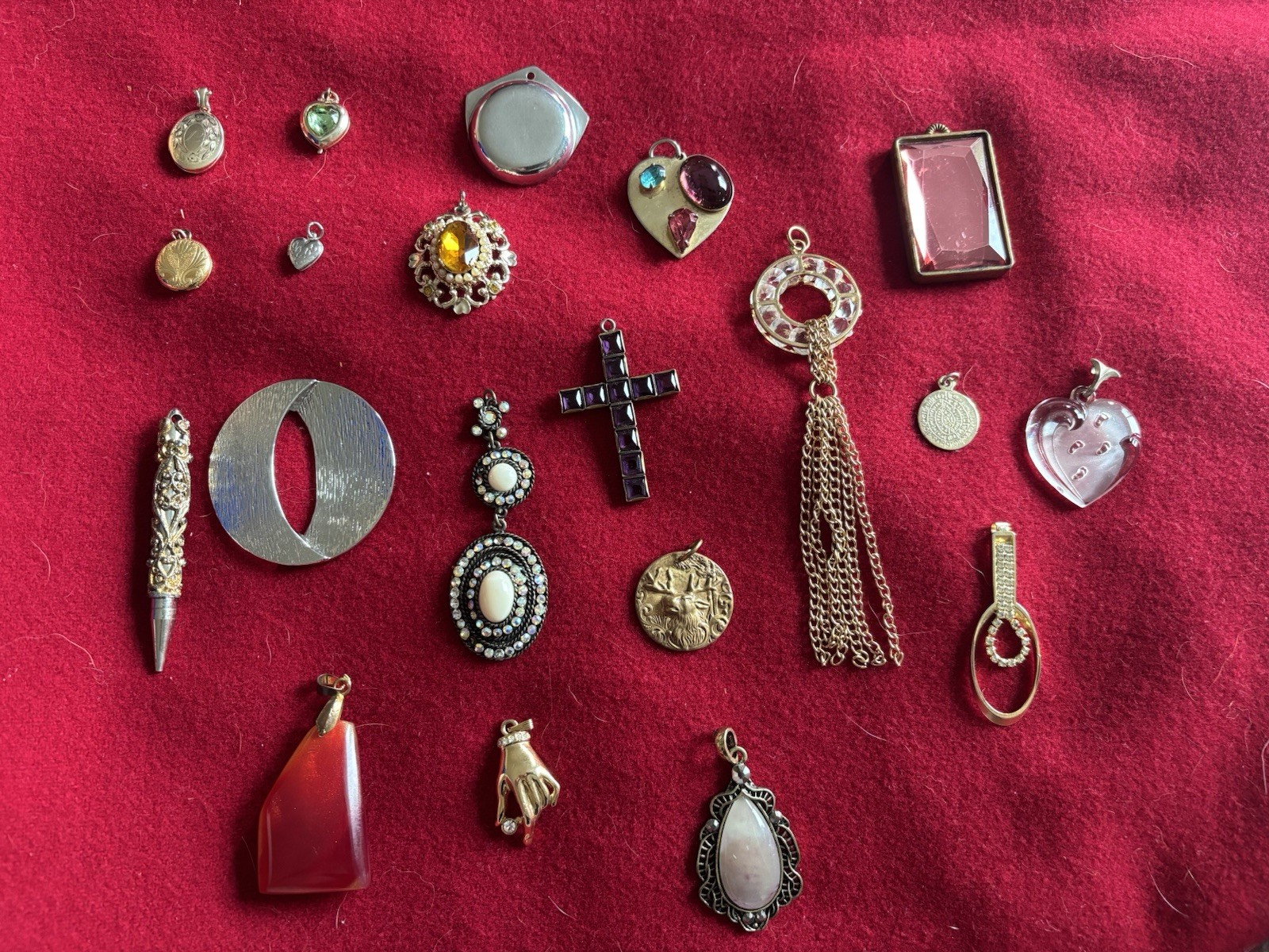 Vintage Mixed Jewelry Pendant Charm Lot Gold Silver Tone + Stones Lockets