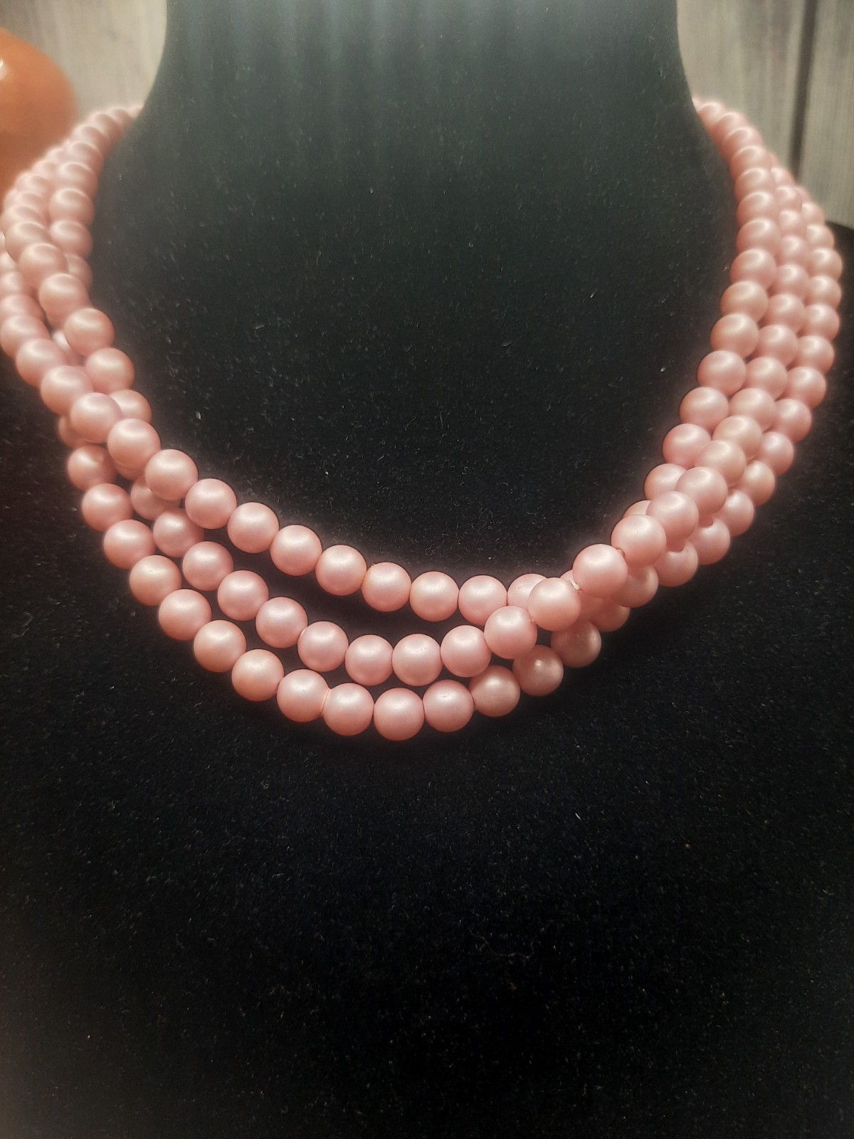 Vintage 3 Strand Adjustable Collar Necklace Clip On Earrings faux pearls beads