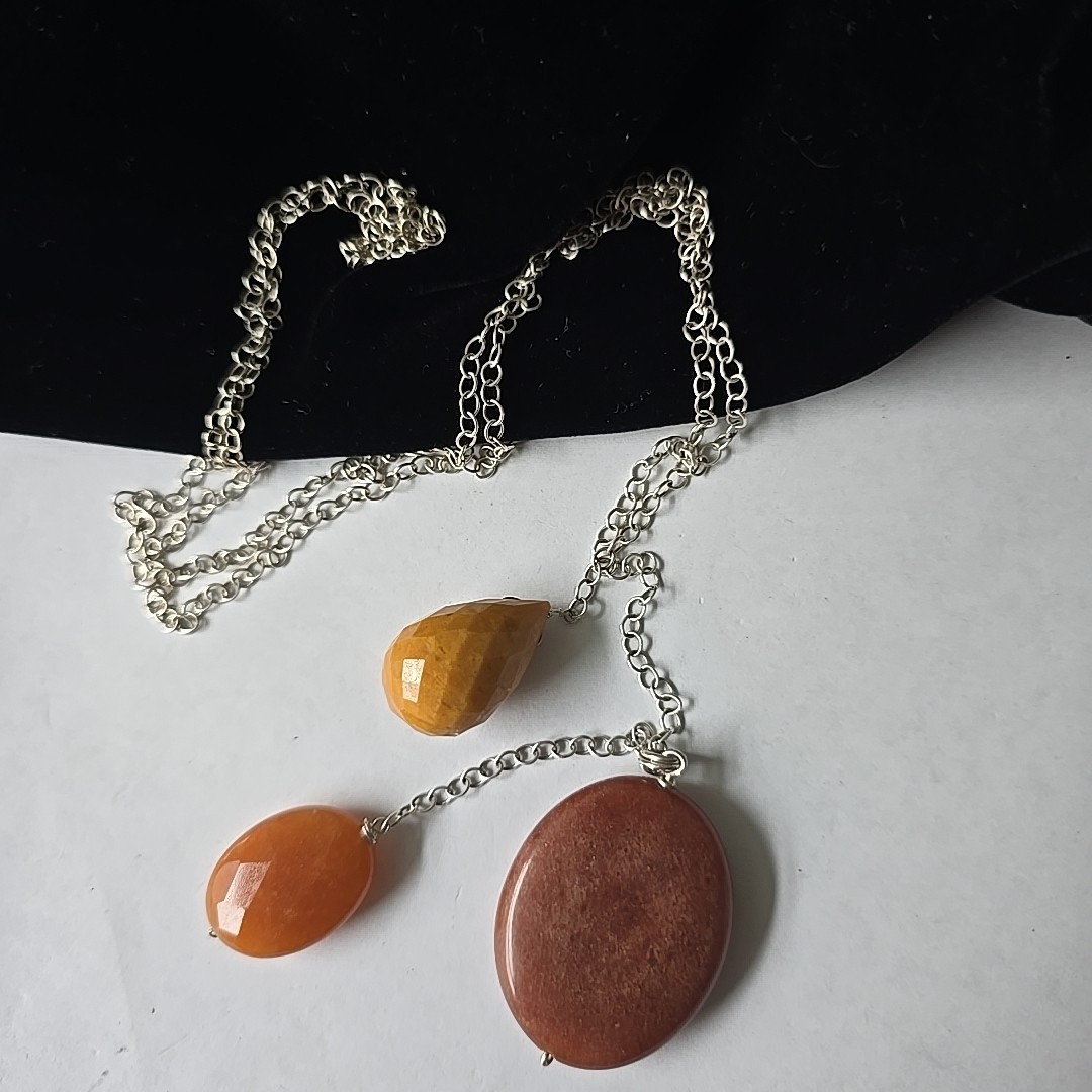 Vintage Sterling Silver Chain Faceted Agate Dangle Beads Tie Chain Necklace 40″L