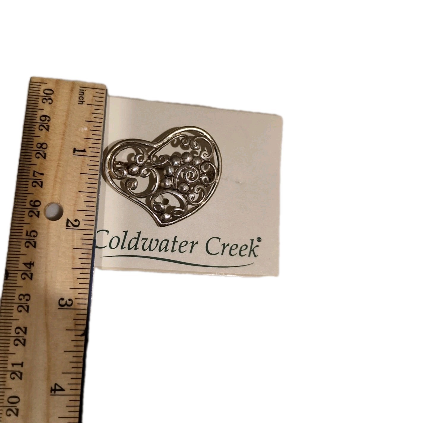 Coldwater Creek 925 OPEN HEART SCROLL STERLING SILVER BROOCH PIN