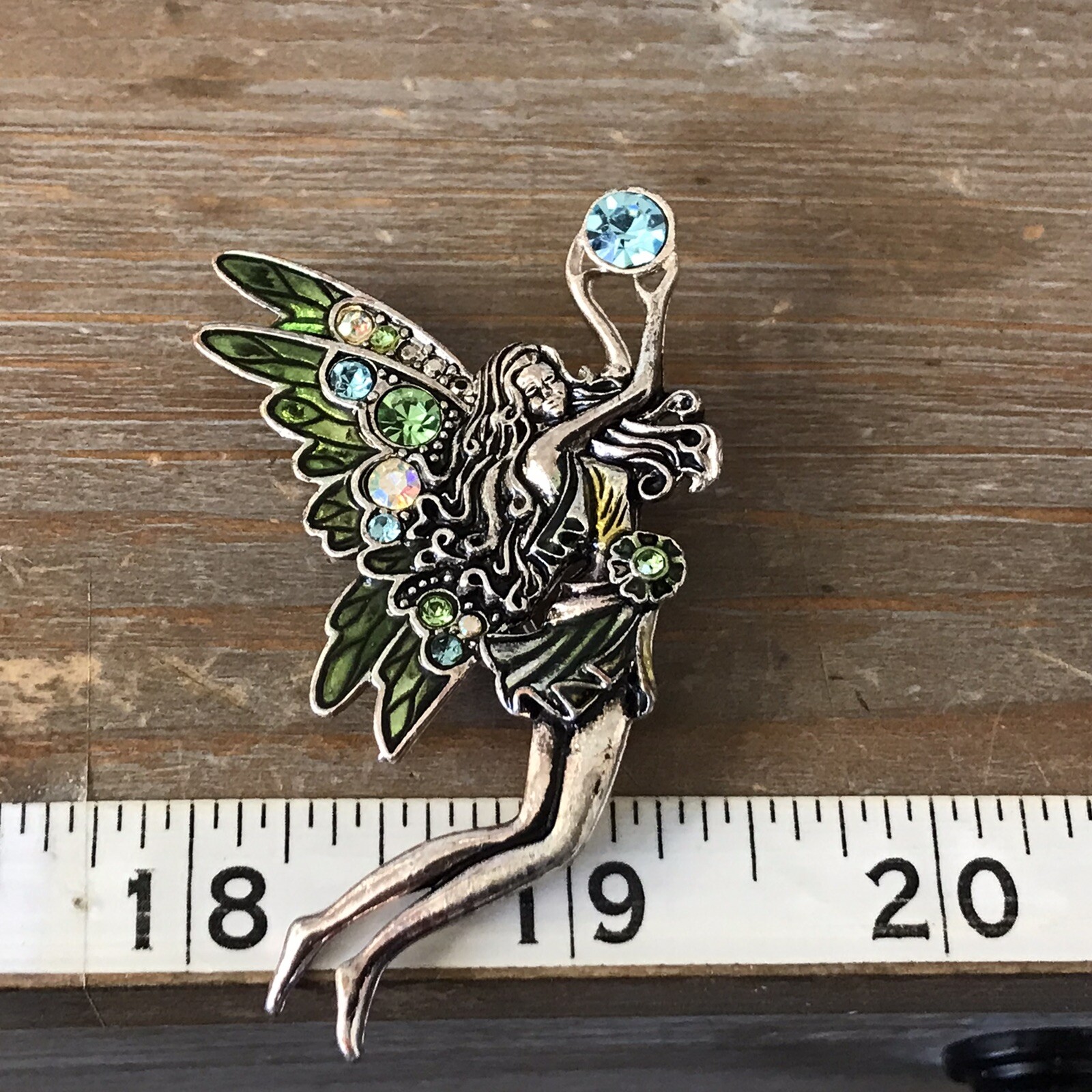 Silver Tone Enamel And Rhinestone Beautiful Fairy Brooch Whimsical Fairycore