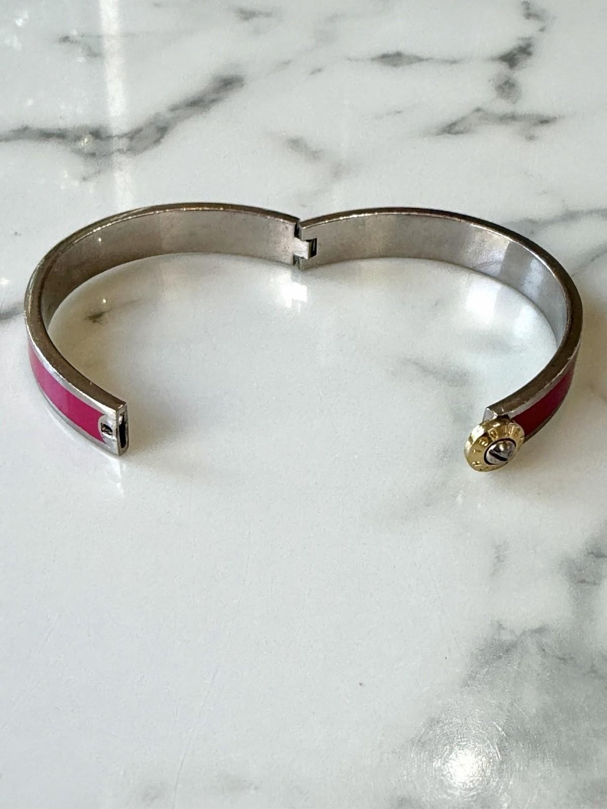 Vintage Henri Bendel Pink Enamel Silver-Tone Bangle Bracelet
