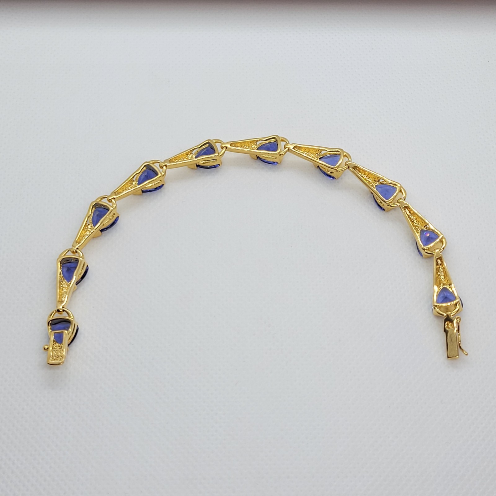 Vintage Sterling 925 Earrings Bracelet Ring Set Simulated Tanzanite Trillion Cut