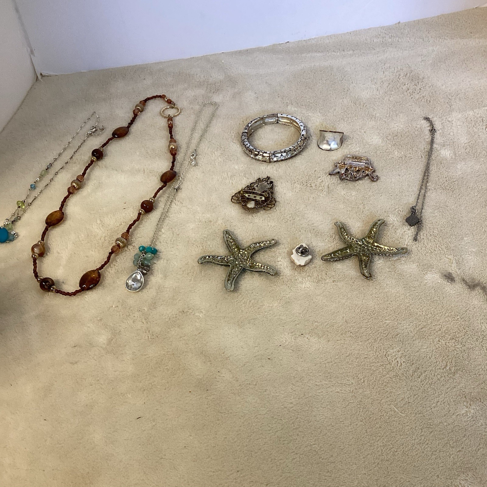 Eclectic Lot Of Costume Jewelry Necklaces, Pendant, Brooch, Ring Bracelet READ