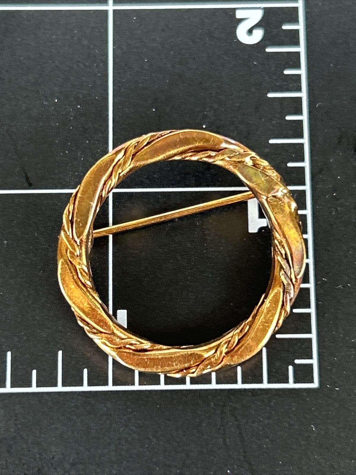 Vintage Copper Tone Circle Brooch Pin Braided Good Weight 1”+